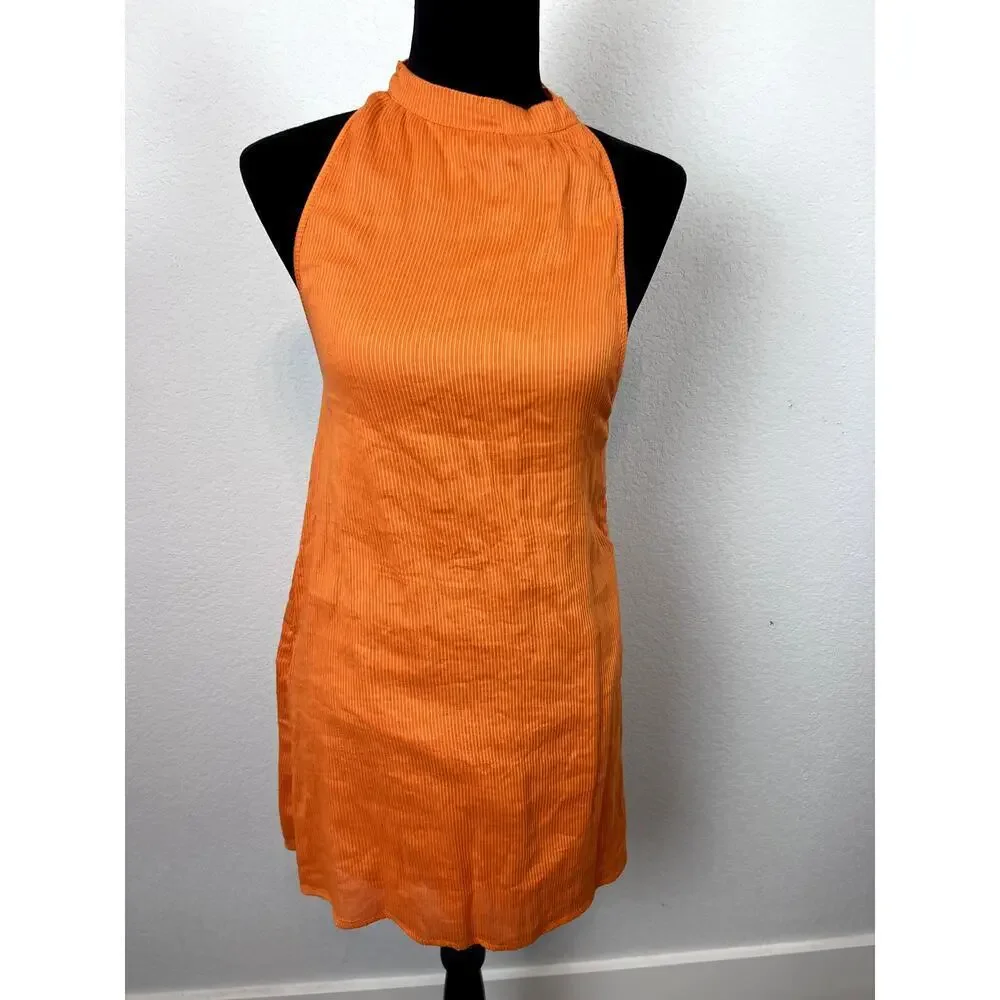 Stunning Pretty Little Thing Orange Textured Halterneck Shift Dress - Size 8 - Picture 1 of 8